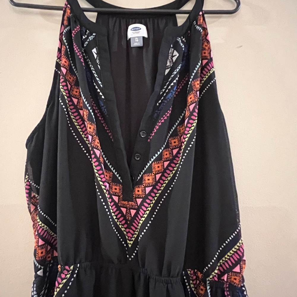 Black Sleeveless Dress with Colorful Patterns